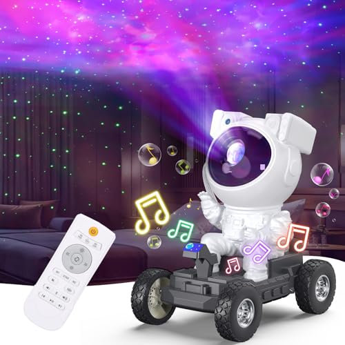 DAYLUMI Proyector de cielo estrellado, proyector LED de astronauta con música Lunar-Rover proyector Galaxy con temporizador y mandos a distancia, lámpara de proyección de techo para dormitorio regalo