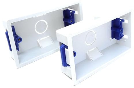 2pcs Dual 2 Gang Dry Lining Back Plasterboard Surface Pattress Box with Adjustable Lugs 35mm Deep, for Faceplate Set of 2