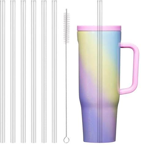 Straw Replacement Compatible with Corkcicle 40 oz | Reusable,Heat Resistant Plastic, BPA Free,6Straws with 1Brush
