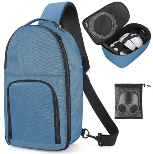 Carrying Case Made for Quest 3/Quest 2/Vision Pro. Waterproof Travel Sling Bag for VR All-in-One Gaming Headset and Touch Controllers Accessories with DIY Main Compartment and Thicken Pad