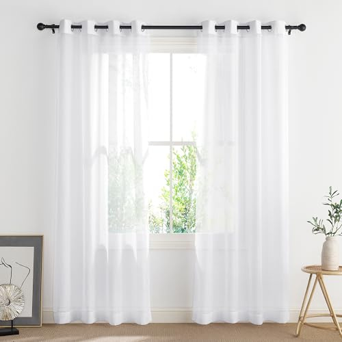 PONY DANCE White Net Curtains for Windows, Eyelets, 2 Panels, W54 xL84 | Soft Voile Sheer Light Filtering Curtains for Living Room, Patio & Bedroom, Lightweight Breathable Elegant 84 Drop Drapes