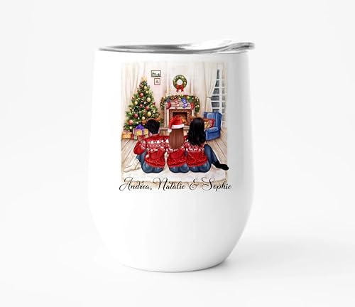 EKAM Personalised Friendship Tumbler for BFF, Galentine's Day Tumbler Gift, Christmas Mug Gift - Custom Best Friend 12oz Stainless Steel Wine, Whisky Tumbler for Women, Tumbler for Sister (3 Friends)