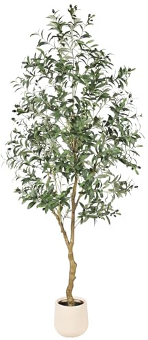 FEELEAD 7ft Olive Trees Artificial Indoor with Planter for Home Decor | Tall Faux Olive Tree 7 feet (84) with Pot, Fake Plants Natural Olive Branches and Realistic Leave for Living Room Home Decor