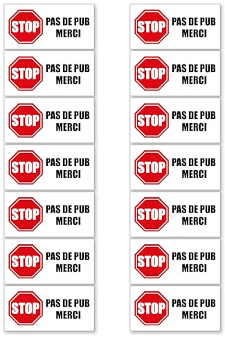 FloraVigo Stop Pub, Pas de Pub, autocollant pour boîte aux lettres, étiquette de boîte aux lettres, 80 x 40 mm, autocollant de boîte aux lettres de barre d'arrêt, sans publicité (14)