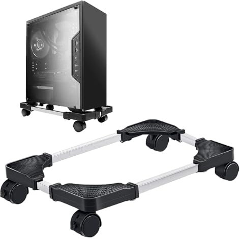 Supporto per PC Tower, supporto per computer desktop, con 4 ruote bloccabili, supporto per CPU regolabile, supporto universale per casa, ufficio, desk gaming, colore nero