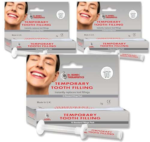 Dr. Bone's Therapeutics ® Temporary Tooth Filling Dental First Aid Cavity Hole Fill Kit – Ready Mixed in Easy Use Syringe Dispenser Pack 3