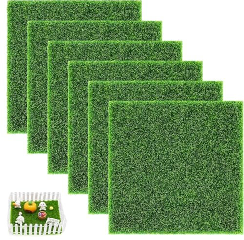 Heanvmyss Mini Erba Artificiale,6 Pezzi Prato Sintetico,Tappeti in Miniatura da Giardino,Erba Decorazione,Tappeto Erboso Artificiale per Cani Lavabile per Fai da Te Ornamento del Giardino(15x15cm)