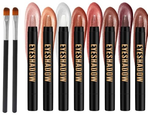 ZMDMAH 10 Pcs Eyeshadow Stick Set, 7 Colors Hochpigmentierter Glitter Eyeshadow Pencil Wasserdichte Langlebiges Creme Lidschatten Stifts Set, Lidschatten Stift für Girls Women Sparkling Eye Makeup