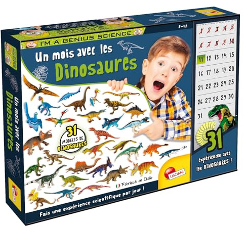 Lisciani – I'm A Genius – 1 Monat mit Dinosauriern – Wissenschaftliche Experimente für Kinder ab 8 Jahren – 31 Figuren & Blätter – Dinosaurier-Entdeckungsset – Lern-Geschenkidee – Archäologie-Spiel