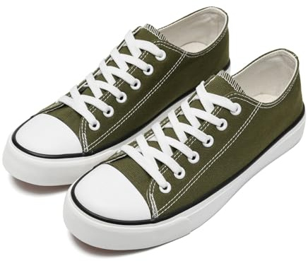 dolphinslides Ladies Canvas Shoes Low Top Trainers for Women Men Classic Lace Up Sneakers Canvas Plimsolls Pumps Casual Tennis Shoes Slip On Lightweight Comfortable Sneakers Arm Green 245