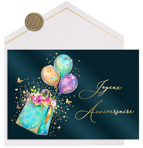 Joli Coon Carte anniversaire STARDUST, avec enveloppe, 17 x 11,5 cm | Papier nacré 350g, effet scintillant, enveloppe Fine-Paper dorée, pour des vœux d’anniversaire, intérieur blanc