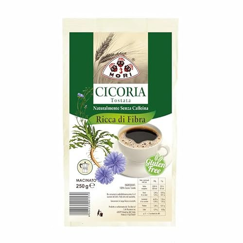 Tre Mori Caffè di Cicoria Tostata e Macinata per Moka o Infusione Senza Caffeina e Senza Glutine con Sali Minerali e Vitamine - Confezione da 6 x 250gr