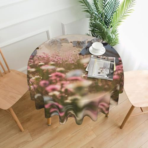 HDSKFNS Tischdecke Kuh Blumendruck Rund Tischdecke Küche Tischdecke für Party Abendessen Hochzeit