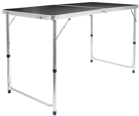 Harbour Housewares 120cm (4ft) Height Adjustable Aluminium Folding Picnic Table - Black - 1x 4-Seater Foldable Portable Outdoor Garden Patio Camping BBQ Dining Trestle Furniture