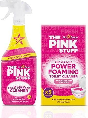 Pink Stuff Toilet Bowl Cleaner Powder 3 Sachets & Multi-Purpose Spray 850ml Value Pack | Foaming Bathroom Cleaner | Removes Limescale, Stains, Grime | Deep Clean Toilet, Kitchen, Surfaces