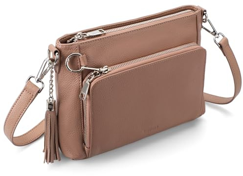 befen Sac à Main en Cuir Véritable Anti-vol Femme Sac à Bandoulière de Taille Moyenne avec Blocage RFID Porte-monnaie Intégré, Crossbody Sac avec Bandoulière Réglable et Amovible