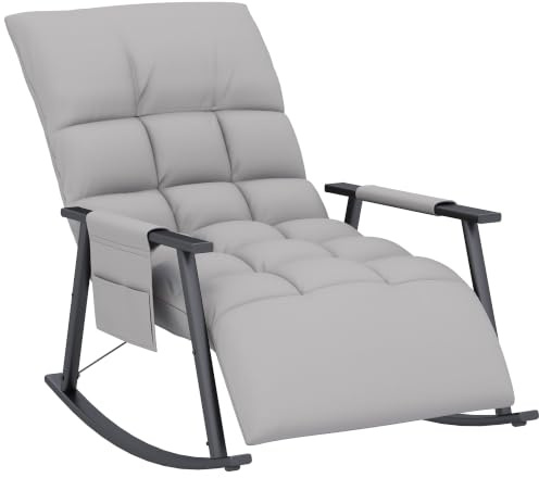 HOMCOM Schaukelstuhl mit Rückenlehne, Stahlkufen, Mikrofasertuch Grau | Schaukelsessel, Sessel, Relaxsessel, Schwingsessel, Relaxstuhl, für Wohnzimmer, Schlafzimmer, Balkon
