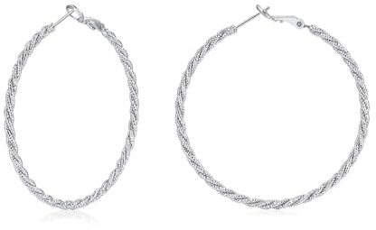 Estrellique 925 Silber Creolen Ohrringe für Damen, Creolen Große Ohrring in 40/50/60mm Durchmesser, 3 Paare Silber 925 Kreis Endless Kreolen Ohrringe Set, Hypoallergen Huggie Twisted Rund Ohrschmuck