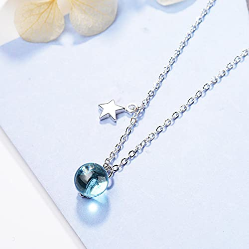 LAMGUL 925 Sterling Silber Fantastische Blaue Kristall Planet Stern Anhänger Halskette Schlüsselbein Kette Halskette Für Frauen Schmuck