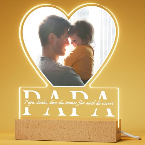 Bemaystar Personalisierte Geschenke für Papa - Weihnachtsgeschenke für Papa - Personalisiert mit Foto von Baby ＆ kindern - Led Bilderrahmen Papa - Vater Geschenke zum Weihnachten, Geburtstag
