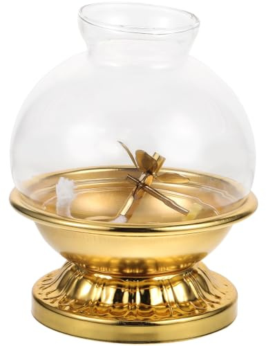 jojofuny Dekorative Öllampe mit Deckel aus Glas, Legierung, Windfest
