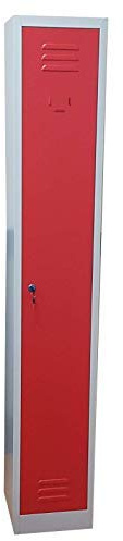 F.T. Einzelspind Spind Schließfachschrank Metallschrank Mehrzweckschrank Umkleideschrank Garderobenschrank 30x30x180H (Rot)