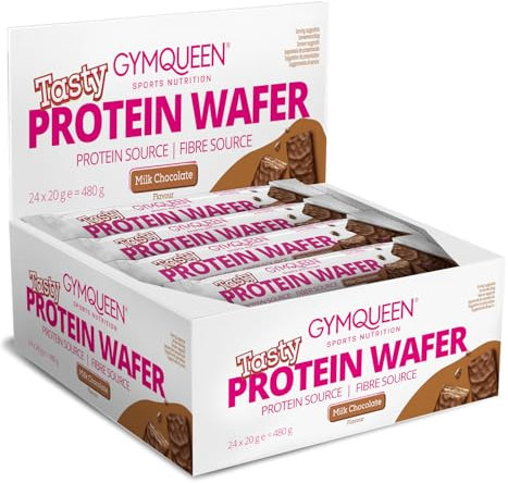 GymQueen Protein Wafer Vorratsbox 24 x 20g, knusprige Protein Waffeln mit zartschmelzender, belgischer Vollmilchschokolade, weniger als 100 kcal pro Riegel, Protein- und Ballaststoffquelle, Zuckerarm