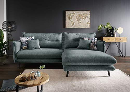 Beauty.Scouts Sofa Manon blau-dunkelgrün 2-Sitzer mit Recamiere mit Wellenunterfederung und Armlehne Wohnzimmersofa Wohnzimmercouch Wohnsofa Wohncouch