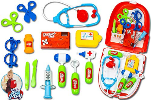 Trendario Arztkoffer Kinder - 16-teiliger Rettungsrucksack als Pädagogisches Spielzeug - Doktorspiele für zu Hause - Kinderspielzeug ab 3 Jahren