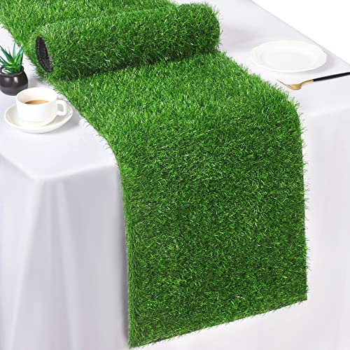TURSTIN Kunstrasen-Tischläufer, 30,5 x 274,5 cm, grünes Gras, Tischdekoration für Frühling, Sommer, Hochzeit, Geburtstagsparty-Dekoration
