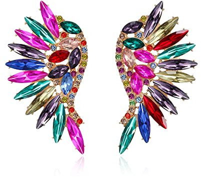 EVER FAITH Pendientes Mujer Cristal con Diamantes de Imitación en Forma de Marquesa de Ala de Ángel para Niñas Colorido Tono Dorado