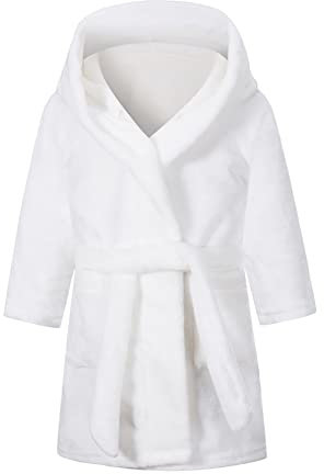 NautySaurs Accappatoio per bambini unisex per bambini da 1 a 12 anni, Bianco tinta unita., 5-6 Anni