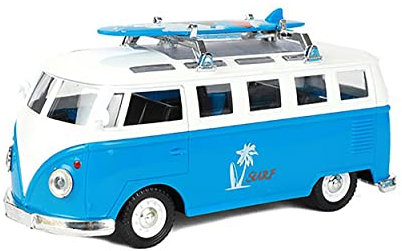 ECO Bus Beach Cruiser mit Surfbrett Licht Sound Rüchzugmotor Modell 4-Varianten Modellauto Geschenk 86 (Blau)