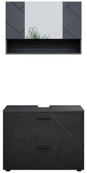 Vicco Badmöbel-Set Irma, Anthrazit Hochglanz, 2 Teile, Unterschrank 80 cm