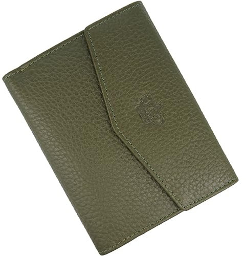 Baur Damen Geldbörse Echt Leder Geldtasche | Geldbeutel mit RFID Schutz | kleines Portemonnaie viele Kartenfächer | Wallet mit Druckknopfverschluss | Portmonee | Damen-Geldbörsen (Olive)