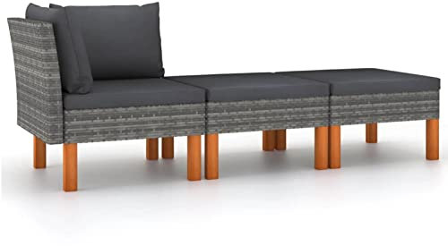 Homgoday 3-teiliges Gartenmöbel-Set aus Polyrattan, massives Eukalyptusholz, Terrassensofa, Loungesofa für Garten, Gartenmöbel