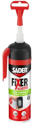 SADER FIXER Sans Percer Tous Travaux Intérieur/Extérieur Blanc - Mastic Colle Hybride, Collage Puissant, Tous Matériaux, Peut se Peindre, Gâchette 150g