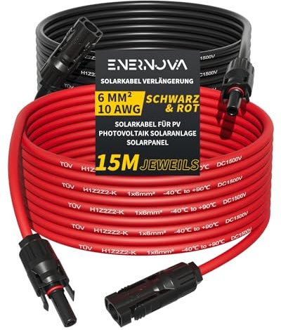 Solarkabel 4mm²/6mm², Solarkabel Verlängerung 1/2/3/5/8/10/12/15/18/20M, Multi-Contact 4 Solarkabel, IP67 Wasserdichtem, Solarkabel Verlängerungskabel(6mm² 15M)