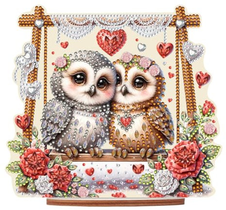5D DIY Diamond Painting Tischdeko Blumen Rose Set, Diamant Malerei Tisch Deko Strauß Vase Ornament, Diamant Painting Geschenk (Eule 01)