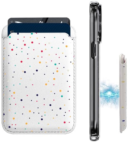 Magnetischer Kartenhalter für Handyhülle, mit Mag-Safe-PU-Leder-Brieftasche für iPhone 15, 14, 13, 12 Pro/Pro Max/Plus/Mini (bunte Punkte)