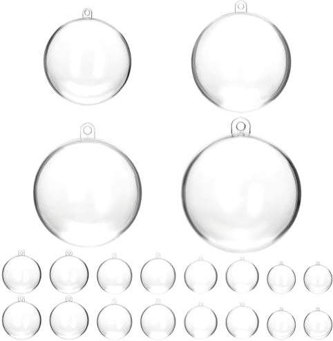 QWORK® 20 Stück Kunststoffkugel Transparent, Ø 5 cm, Ø6 cm, Ø7 cm, Ø8 cm, Weihnachtskugeln, Plastikkugeln Zum Befüllen