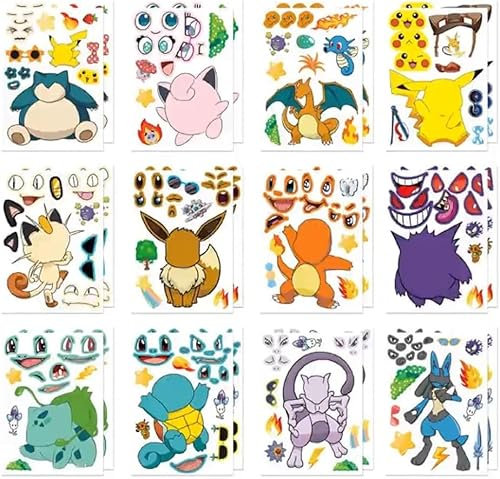 Japanese Cartoon Theme Make a Face Sticker(24sheets),Cartoon Stickers for Kids Crafts Make Your Own Stickers for Kids Toddlers Make a Face Stickers Whith 12 Styles Cartoon Birthday Party Supplies