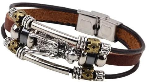 Sopodbacker Punk Class Boho Armband Armreif Schmuck Herren Frauen Bracelets Bracelet Jewellery Retro Mehrschichtiges Perlen Tap Armband Mann Armband Rock Punk Accessoires Party Braun