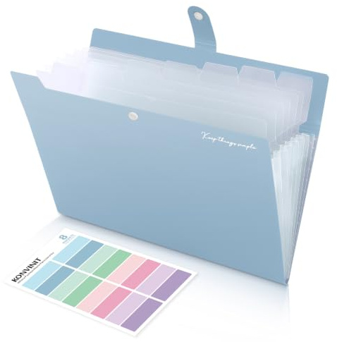 KONVINIT Dokumentenmappe A4 Dokumententasche Farbig Fächermappe A4 mit 8 Fächer Mappe Mit Fächern Ordnungsmappe Mappen,Document Folder aus Kunststoff gefertigt,robust Ordner mit Moti,Himmelblau