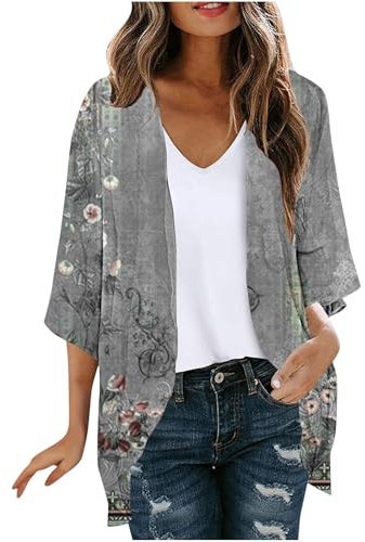Womens Clothes Summer Lace Kimono Women's Summer Clothes Plus Size Beach Kimono Summer Cover Ups for Women Blouse Cover Up Vintage Floral Printed Casual Womens Beach Cover Ups