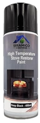 SIRAMICO COATINGS Stove, Chimnea, Smoker & BBQ Spray Paint Restorer | High Temperature Paint Formula up to 1000°C | Black Red or White 400ml (1, Deep Black)