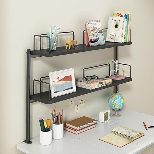 Étagère de bureau extensible à pince pour consoles de jeu et support pour deux écrans, organiseur ergonomique pour ordinateur portable et de bureau, naturel - 60 x 20 x 60 cm (noir, 100 x 20 x 69 cm