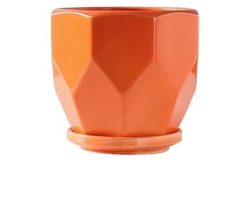 Grand pot de fleurs en céramique avec plateau pour plantes d'intérieur – Pot créatif orange succulent, design simple pour la décoration de la maison, parfait pour l'affichage de verdure, idéal pour