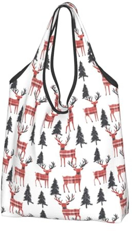 Wiederverwendbare Einkaufstasche mit weihnachtlichem Hirsch-Motiv, Einkaufstasche – faltbare Einkaufstasche mit Griffen, Schwarz, 3 PCS