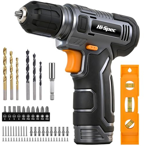 Hi-Spec 8V USB Power Drill Driver Screw Drill Bit Set. Cordless & Rechargeable Electric Drill Driver with Wall Hanging Kit,Gray